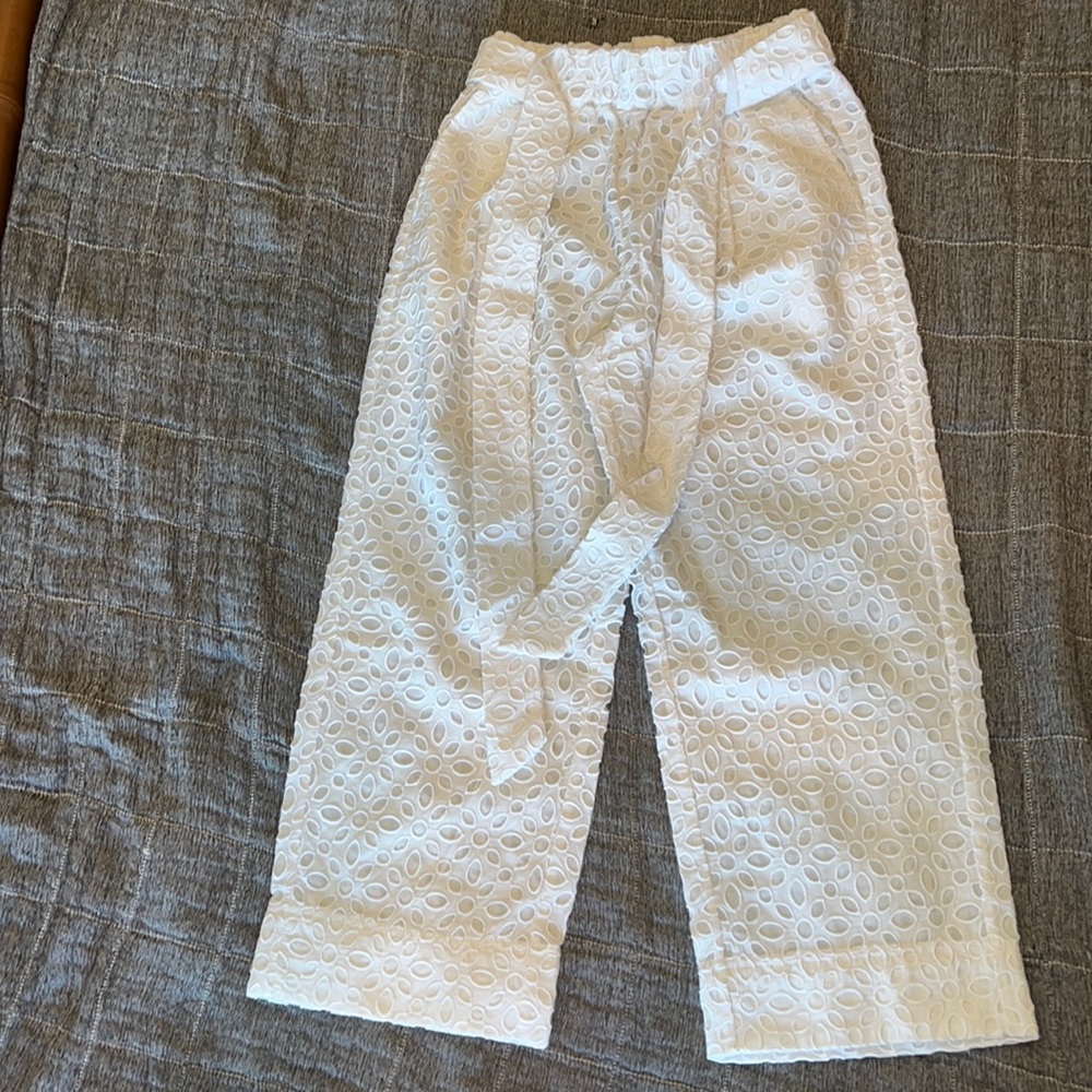 JCrew White Eyelet Cropped Pants with matching belt